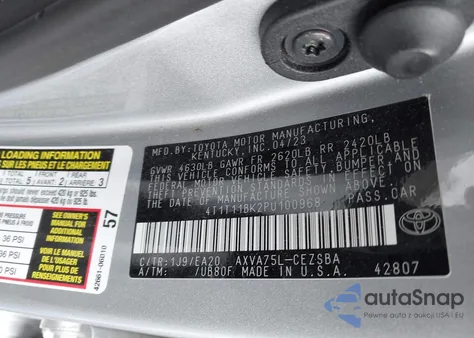 2023 Toyota Camry Se Awd z USA, uszkodzony, nr VIN 4T1T11BK2PU100968